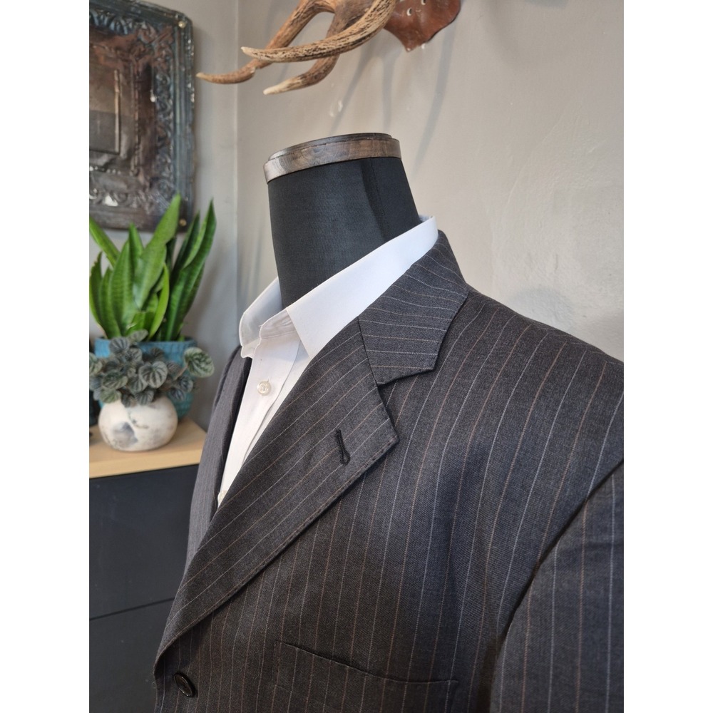 Carlo Palazzi Mens Wool Sports Coat 44L Gray Pinstripe Italy 3 Button Blazer